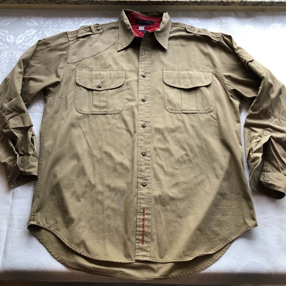 Tommy Hilfiger Vintage 90’s Patch Pocket Field Shirt Tan/Khaki Men’s Size L